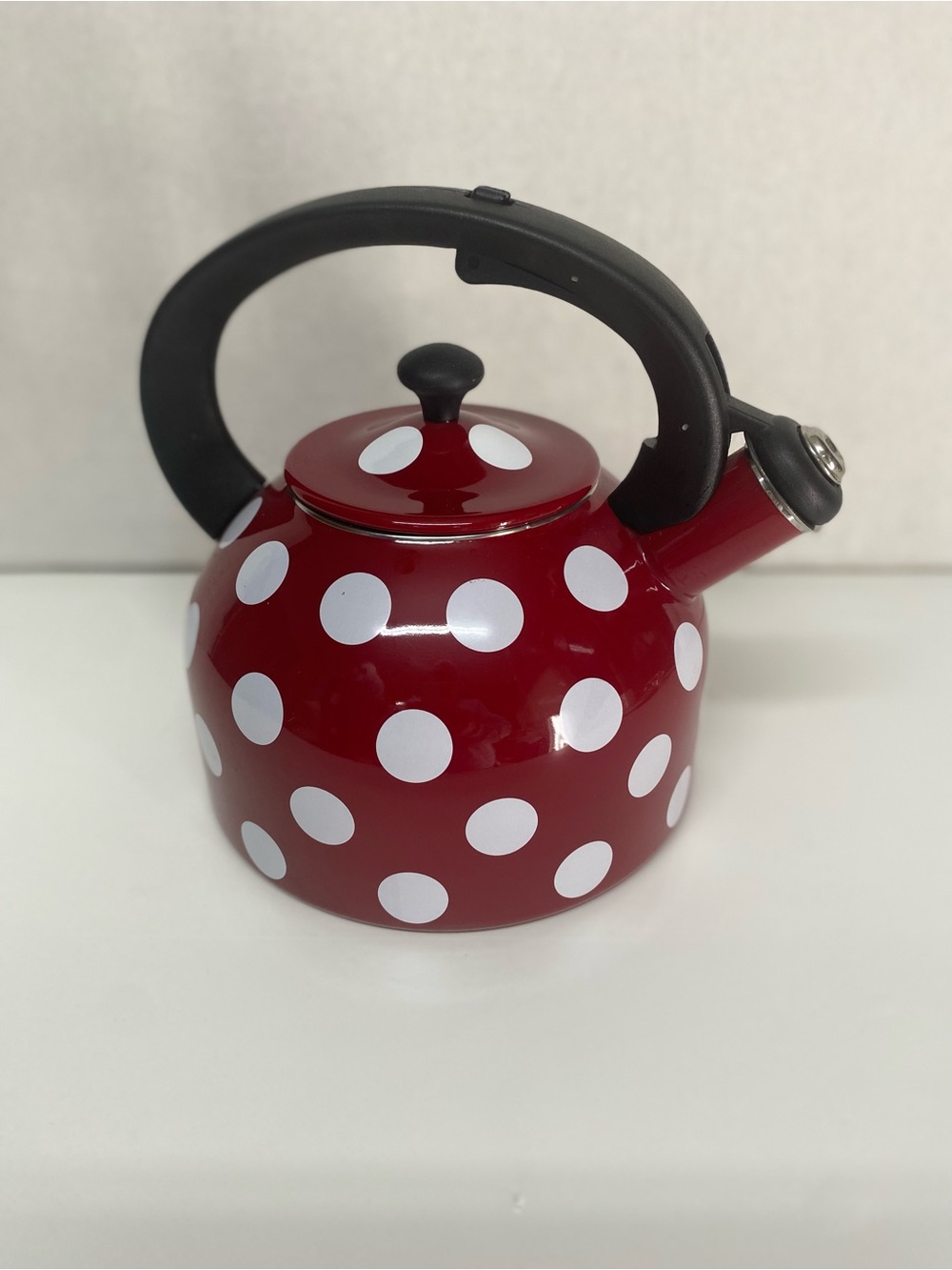 Temp-Tations Red White Polka Dot Tea Kettle with Black Handle Cottage Farmhouse